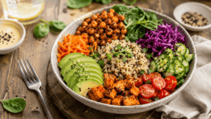vegan-nachhaltig-gesund-bunte-bowl-tisch